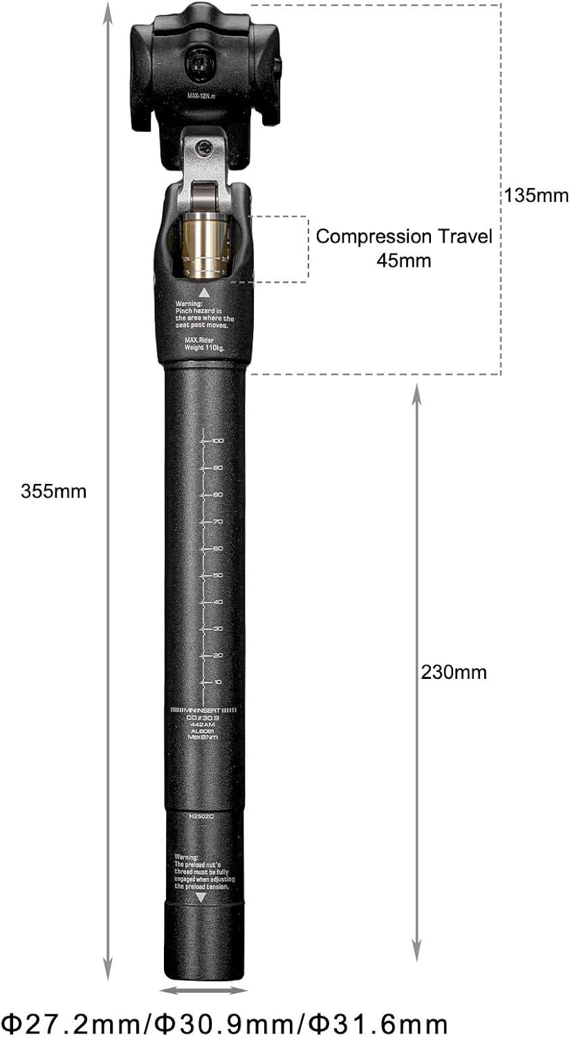 Zoom SP442 Adjustable Bike Suspension Seatpost for Off-road, Gravel, 27.2 Od