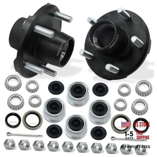 2 Sets 2000lb Trailer Hub Kit 5 Bolt 4.5″ Trailer Hubs 5 Lug Fit 1″ and 1