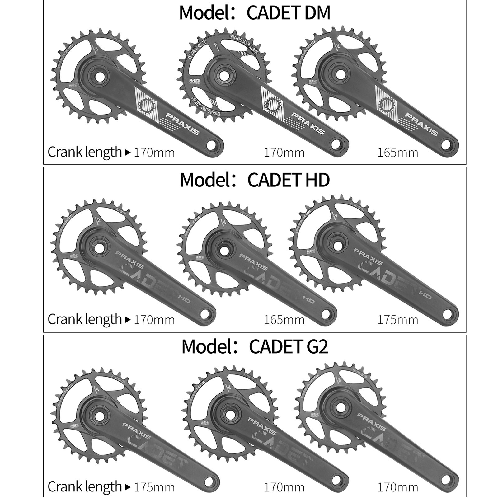 Praxis Cadet DM/HD/G2 Crankset 165/170/175mm 30/32T Press-Fit BB All From TREK
