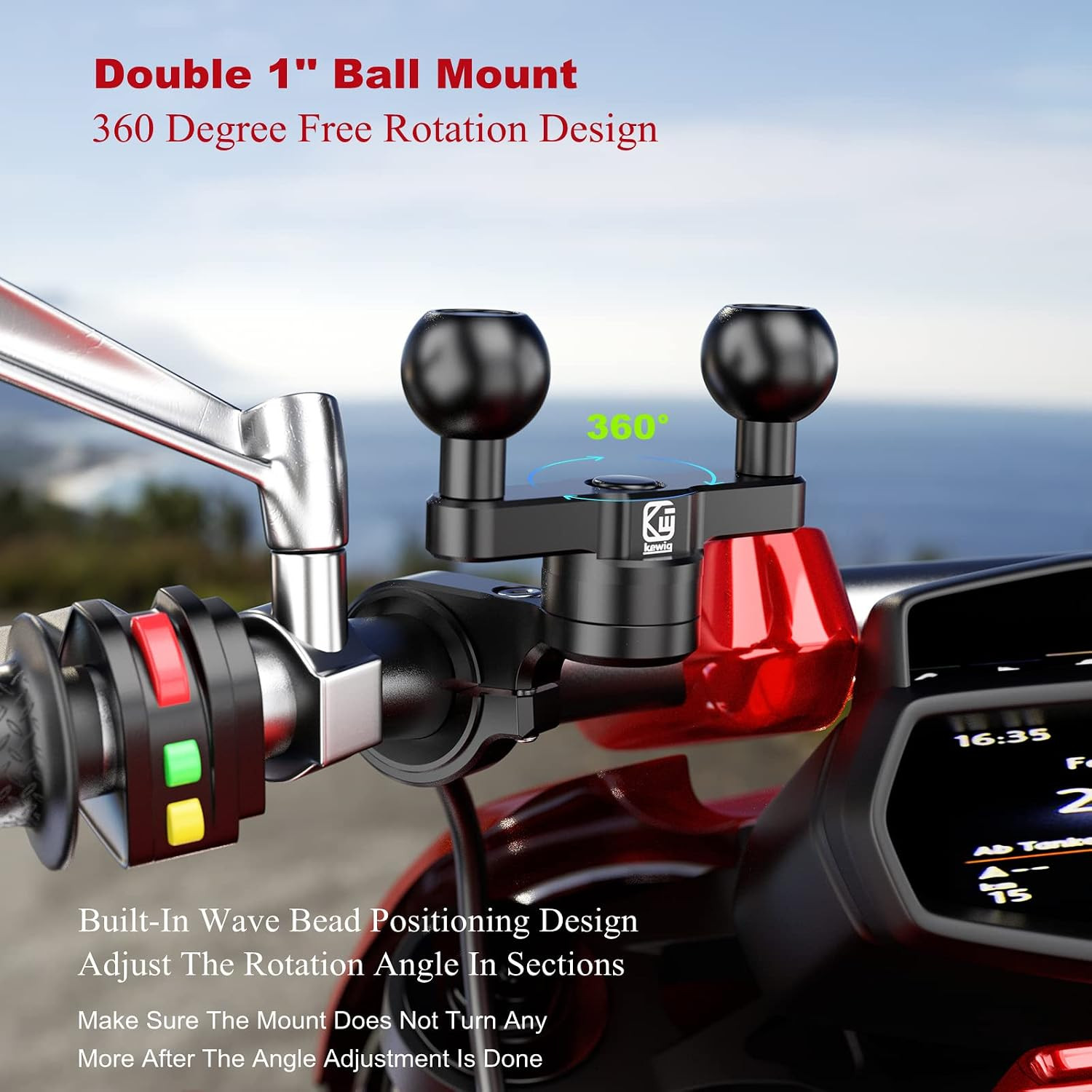 Aluminum Alloy Handlebar Clamp Mount Base with Double 1» TPU Ball |