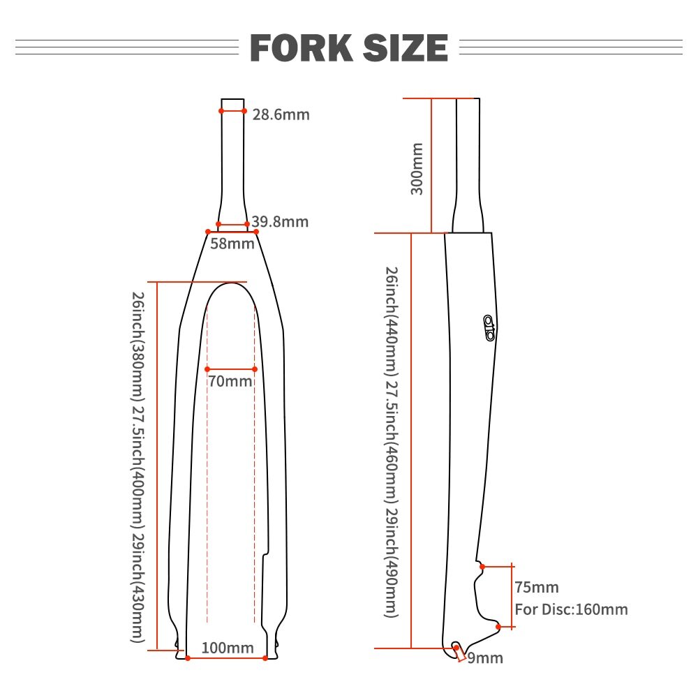 Carbon Fiber MTB Bicycle Rigid Fork 26 / 27.5 / 29 Inch Tapered Tube Front Fork