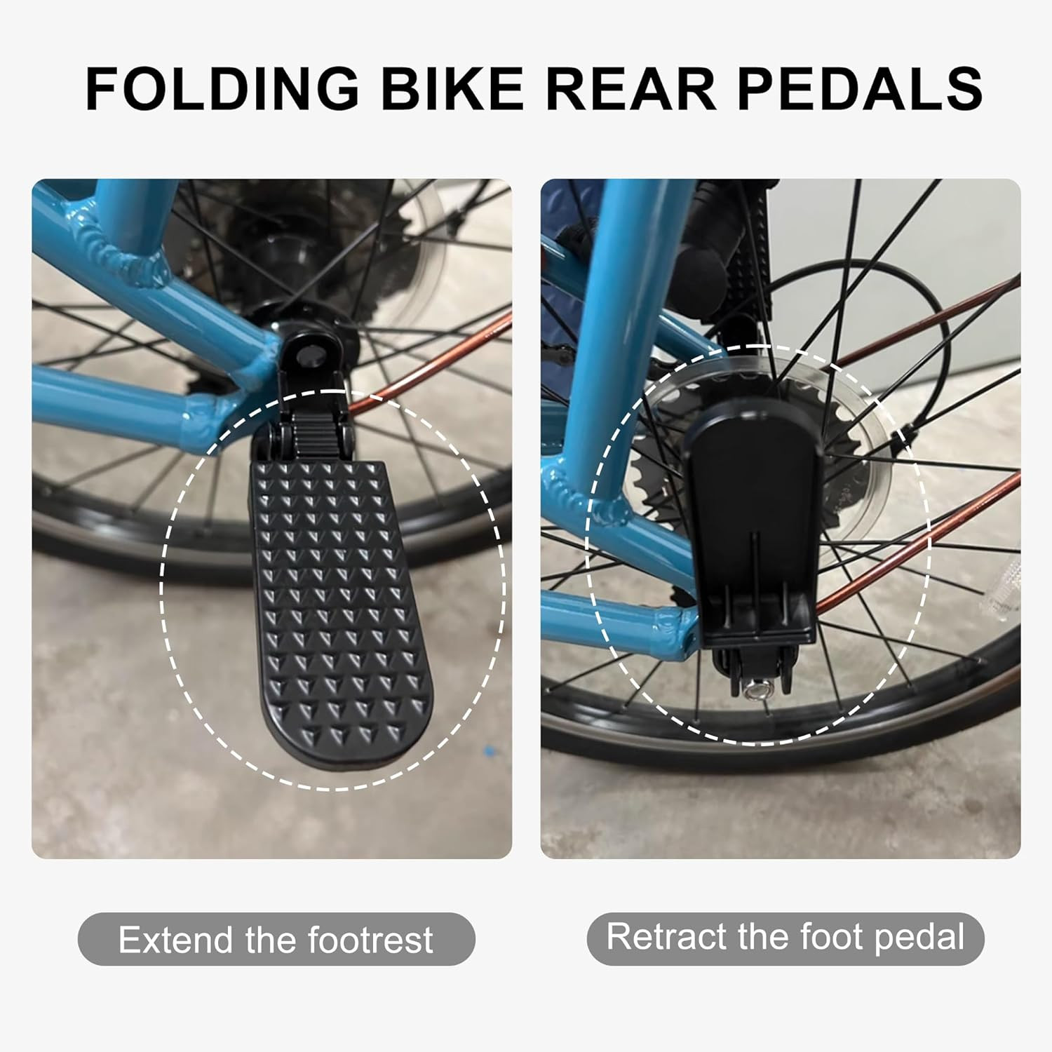 1 Pair Foldable Bike Rear Pedals, Quick Release Aluminum Foot Pegs, Non-Slip Foo