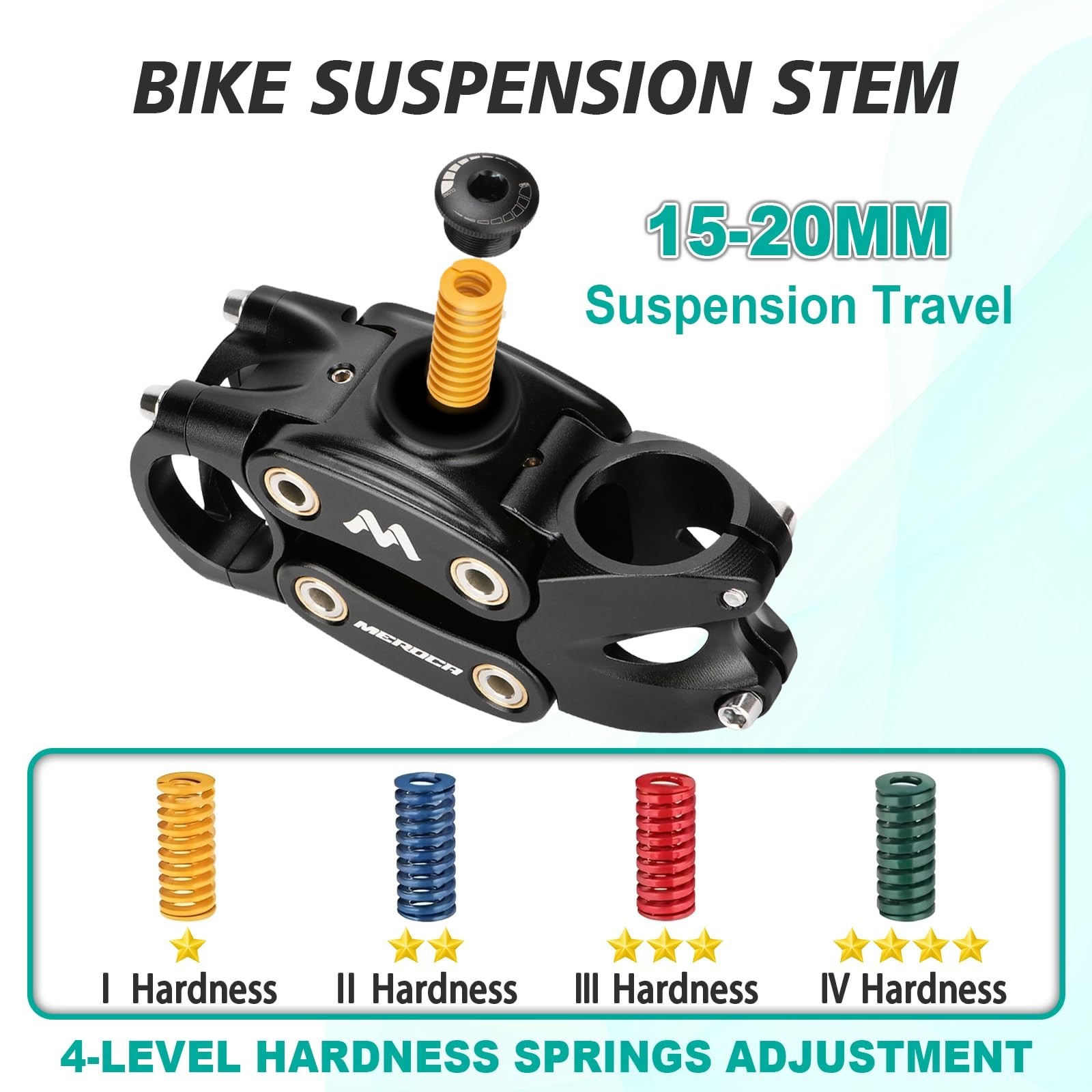 Adjustable Bike Suspension Stem 31.8mm, MTB Shock Absorbing Handlebar, 90mm Leng