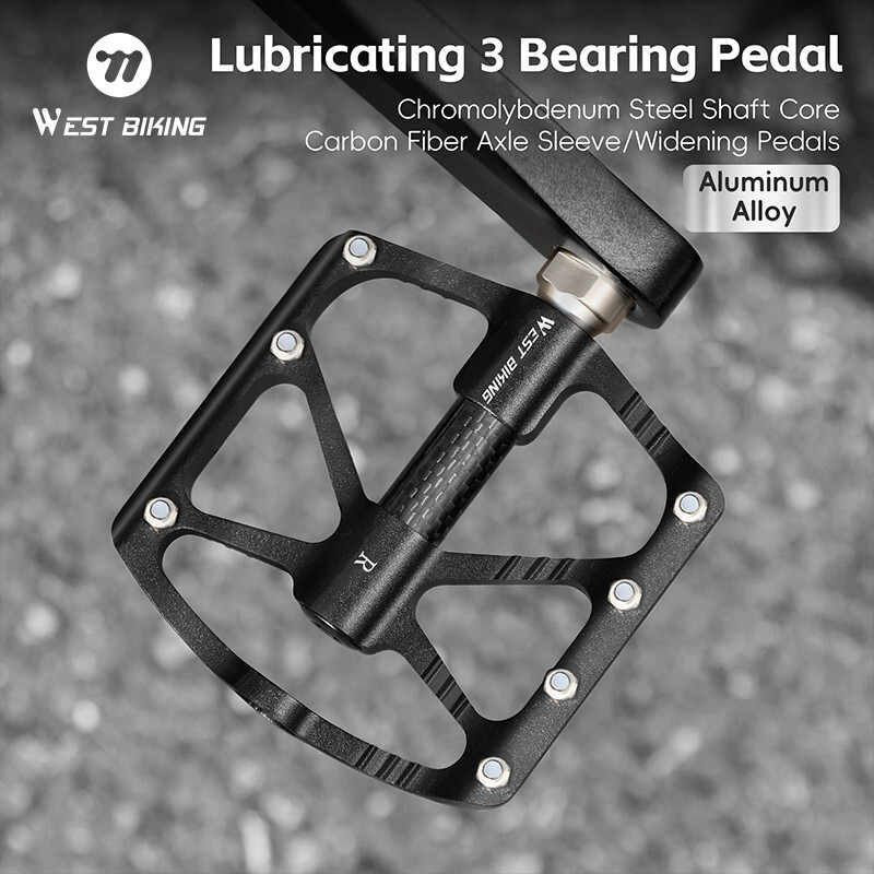 WEST BIKING Bicycle Pedals Carbon Fiber Axle Bike Pedals 3 Bearing 9/16 in Black
