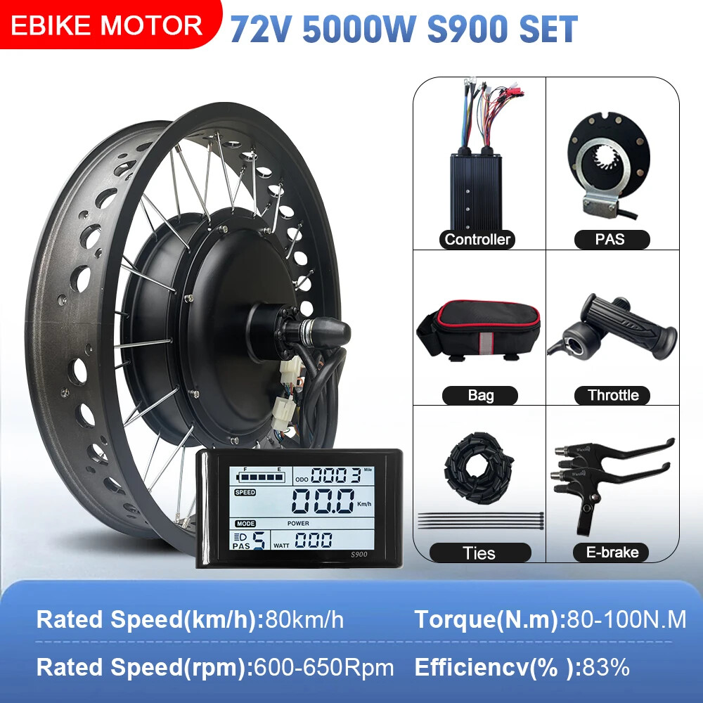 72V 5000W 4.0Tyre 20/24/26inch Snow E-bike Fat Brushless Non-gear Rear Hub Motor