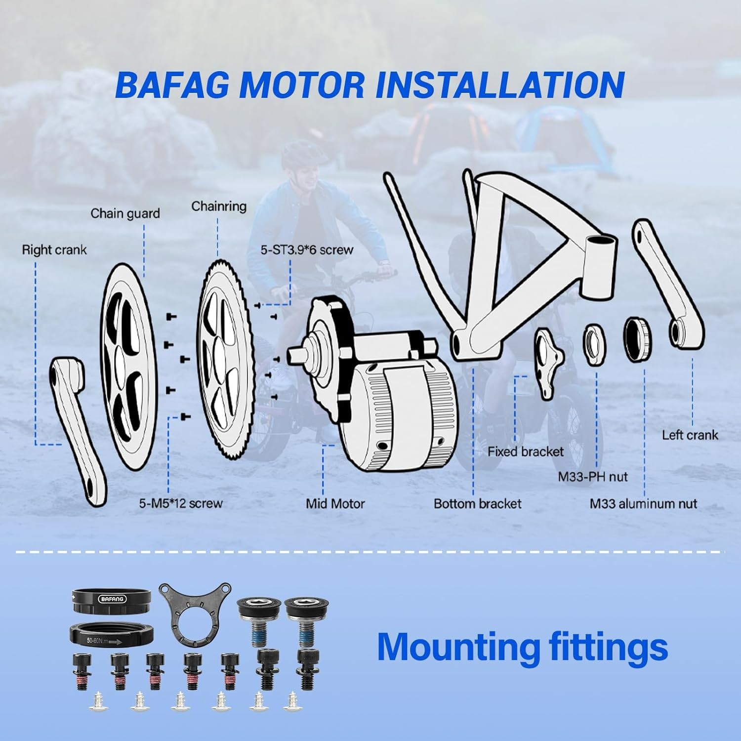 ✅ BAFANG 36V/500W UART Version BBS02B E-Bike Mid Drive Kit, 68mm Bottom Bracket