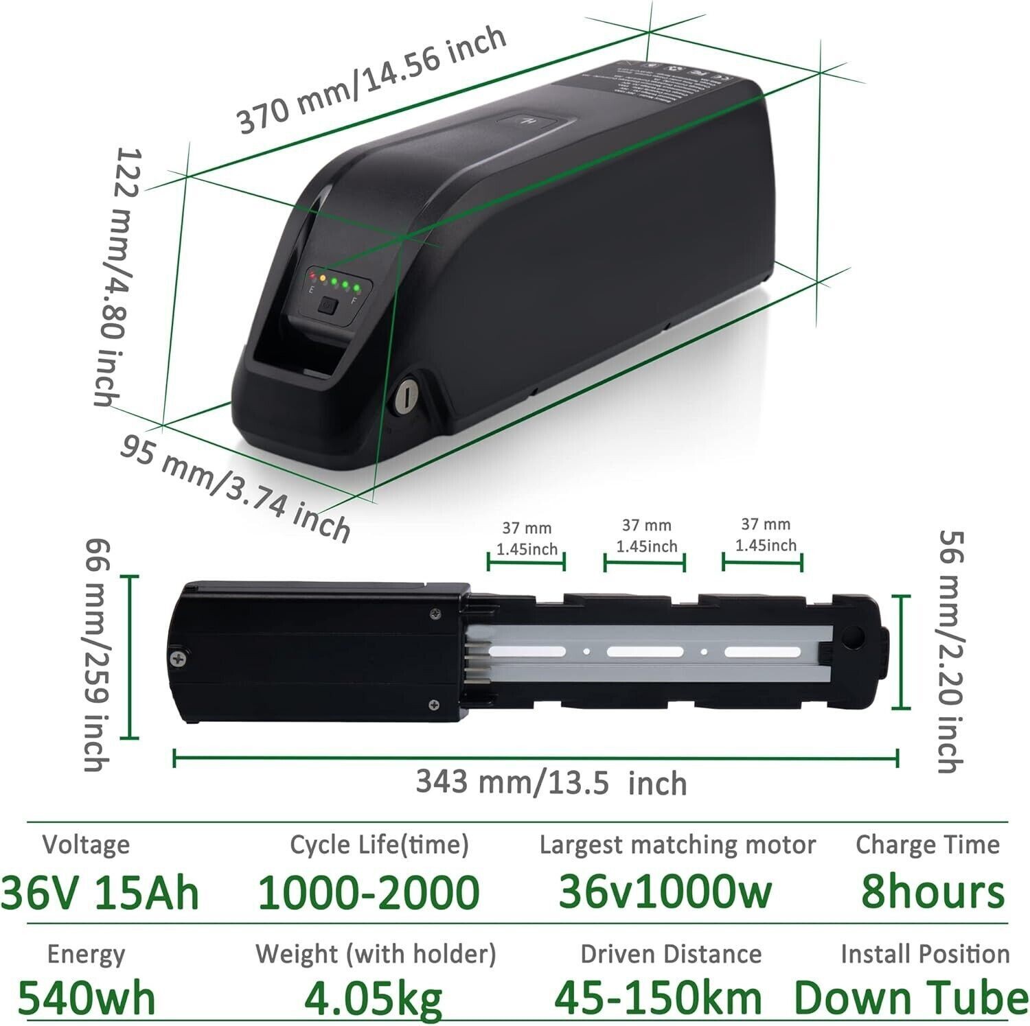 Ebike Battery 36V 15Ah 200-1500W Electric BiKE Bicycle Battery 40A BMS 4Pin Base