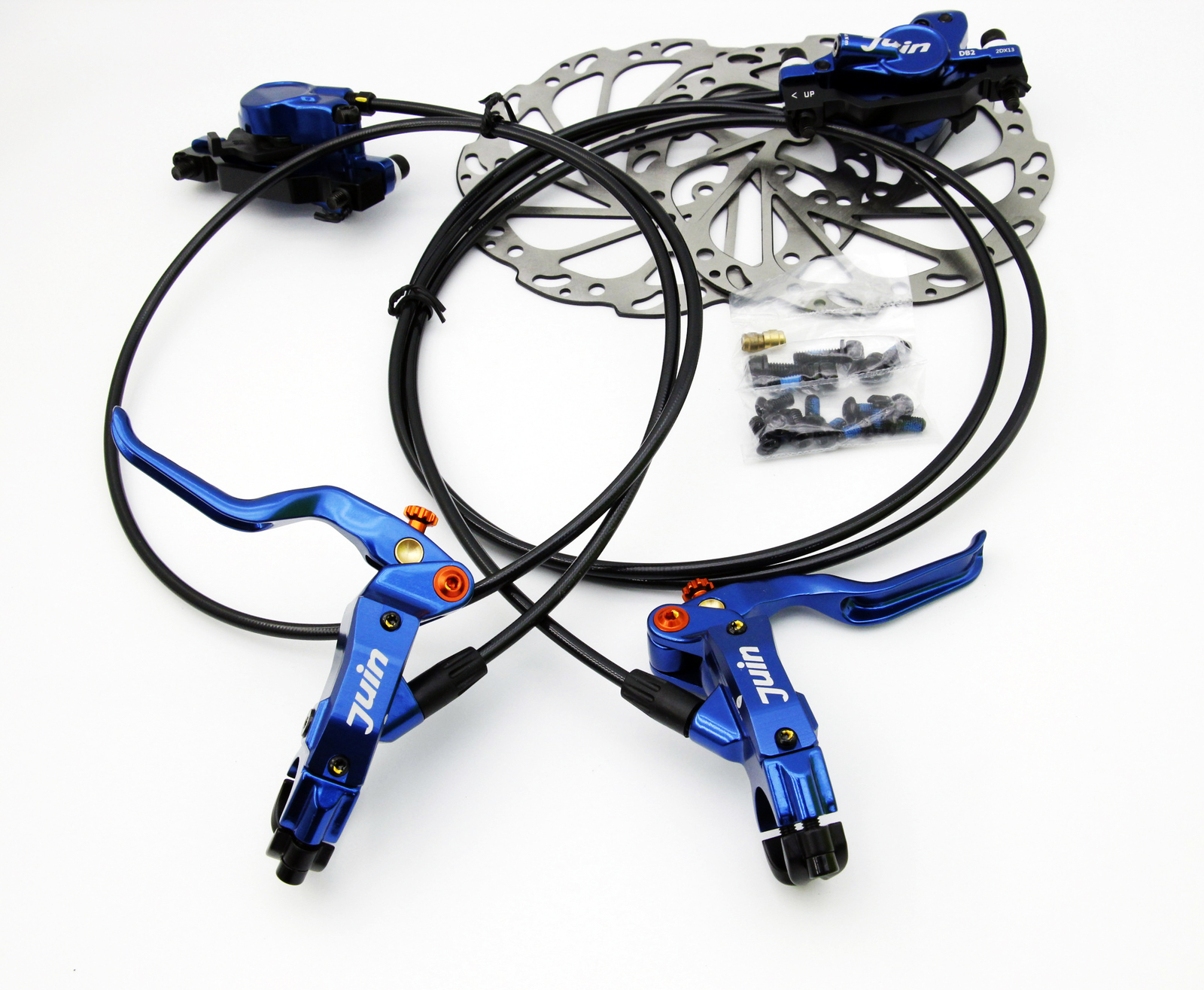Juin Tech DB2 Full Hydraulic Disc Brake Set Blue F/R Post Mount 160mm Rotors