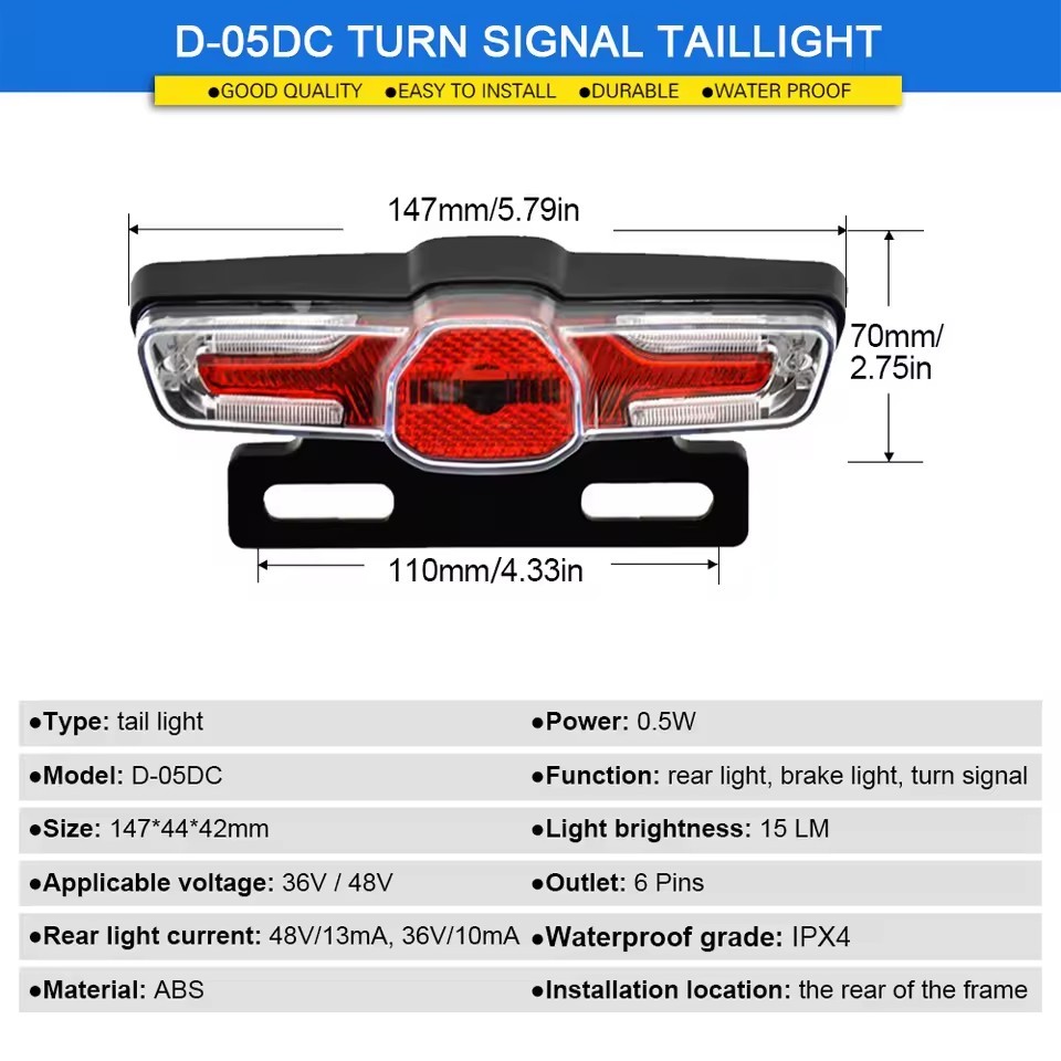 36V/48V E-Bike Headlight & Tail Light Brake Light Turn Signal Switch Button Kit
