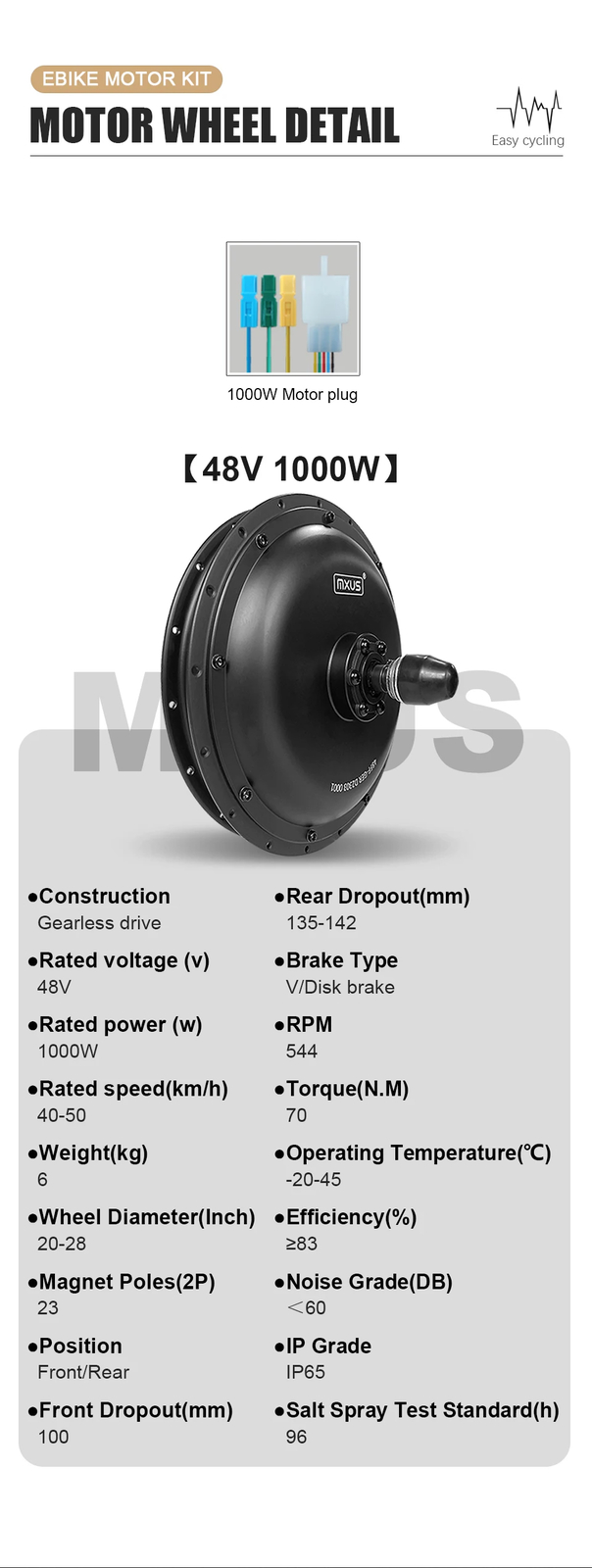 20-29 Inch 700C *3.0 Tire E-Bike 48V1000W Conversion Kit Motor Wheel Hub Motor