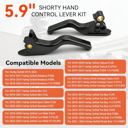 3 Finger 5.9″ Shorty Brake Clutch Levers Kit for 2015-2024 Harley Softail