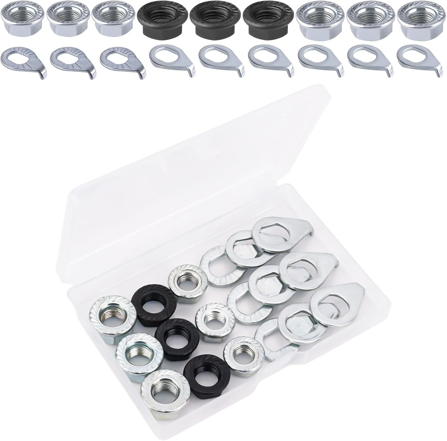 Bike Wheel Axle Nut and Bicycle Hub Safety Washer Kit, Flanged Nuts Parts Acc…