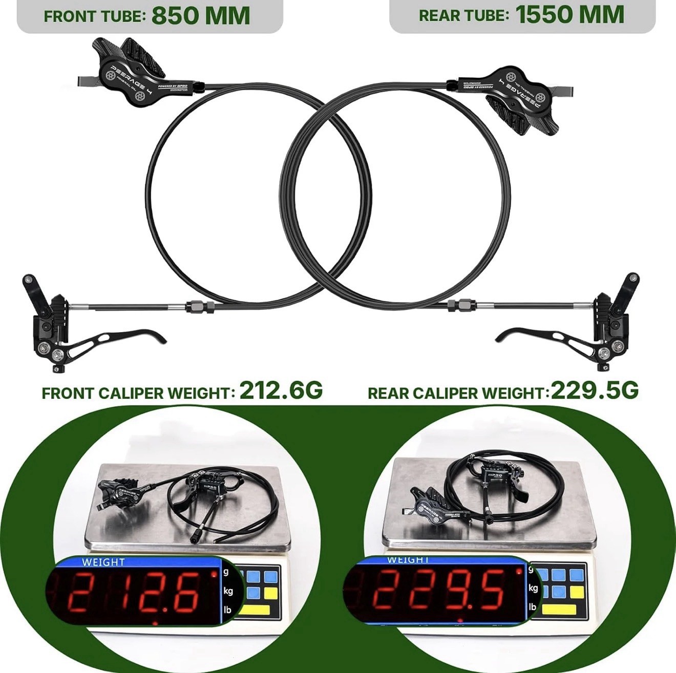 IIIPRO PEERAGE4 4-Piston MTB Hydraulic Disc Brake Set. Caliper 850/1550mm