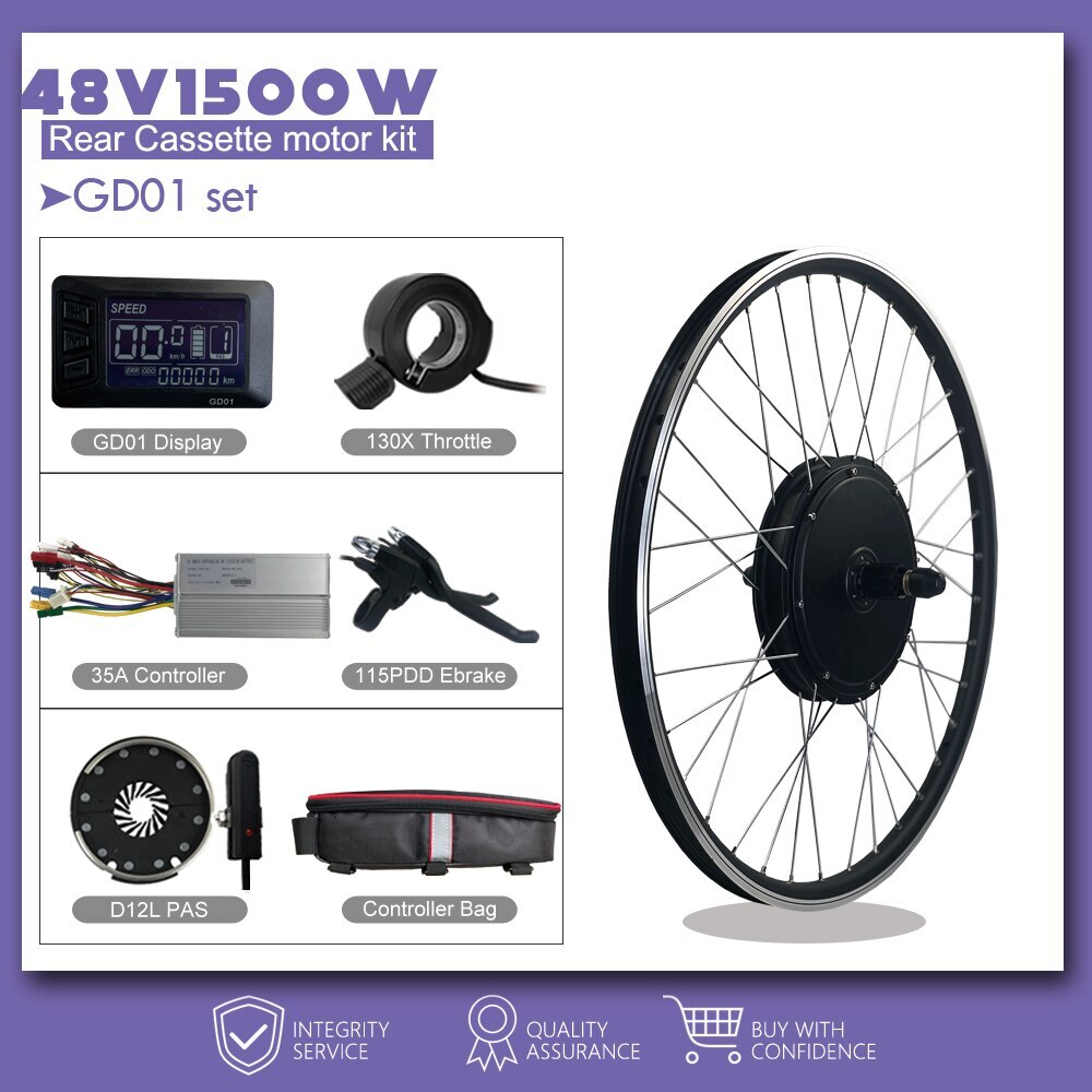48V 1500W Electric Bicycle Conversion Kit Rear Cassette Wheel Hub Motor