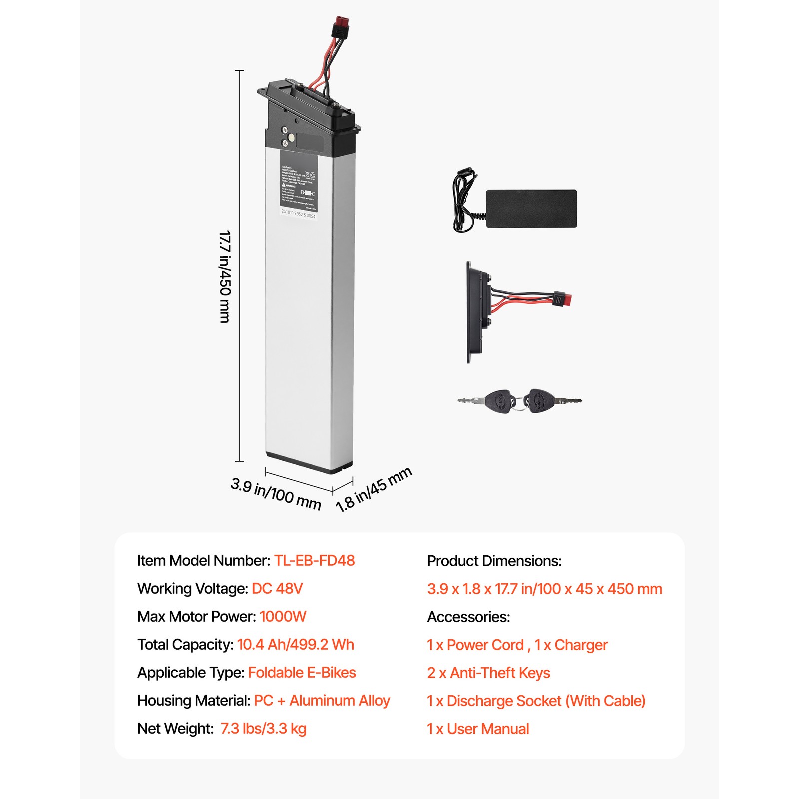 Uimoso Folding Electric Bike Lithium Battery 48V 10.4Ah 1000W with BMS