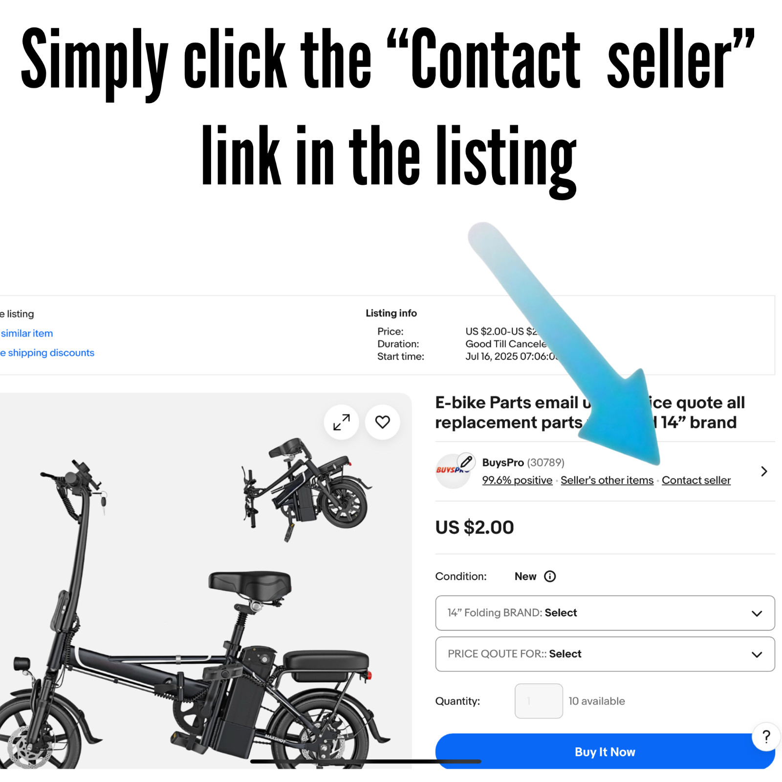 ✅PRICE QUOTE For ANY Part for your 14” folding electric Bicycle (CHOOSE BRAND)