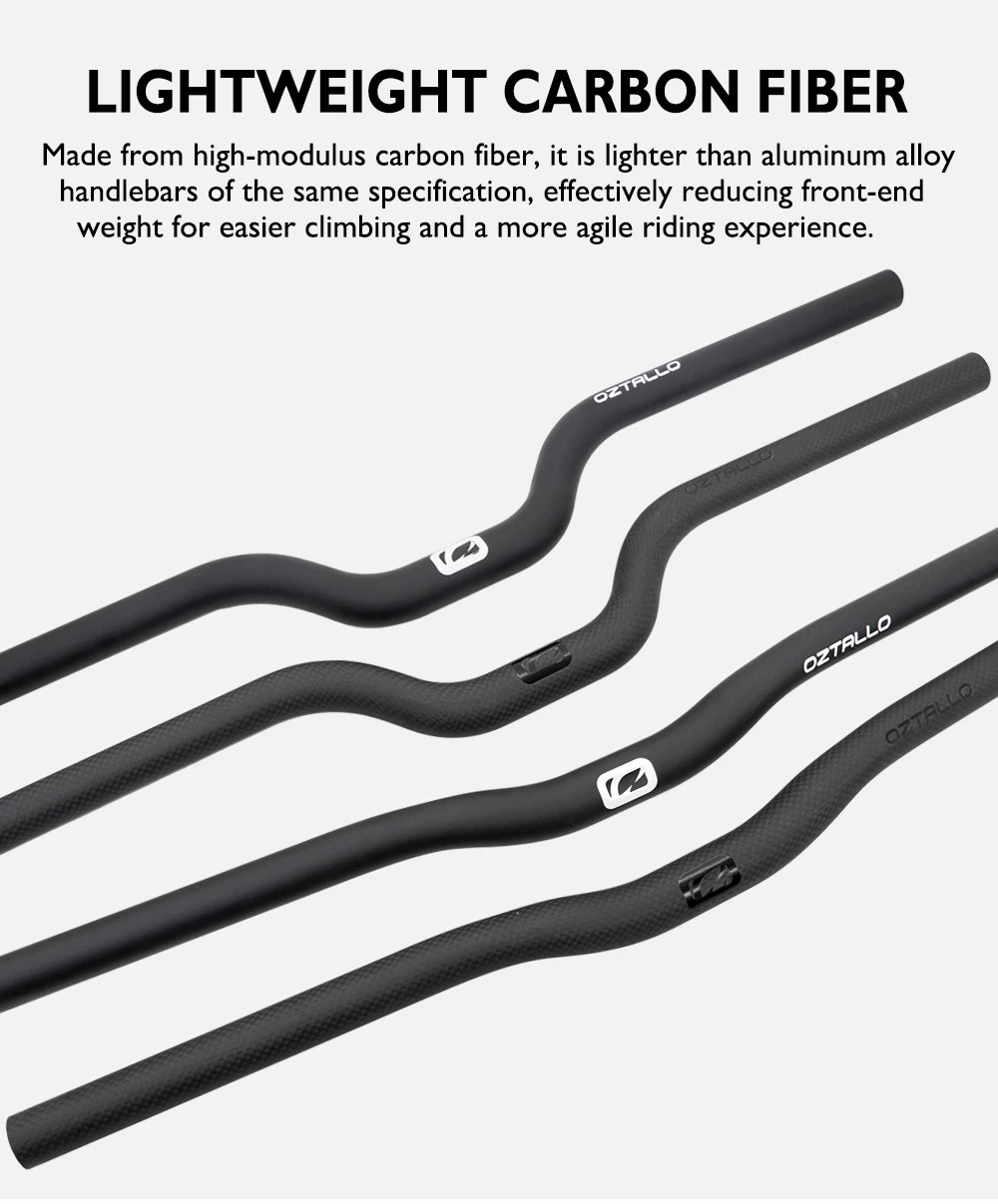 Carbon Fiber Mountain Bike Handlebars 25.4mm Clamp Diameter Flat Riser Bar