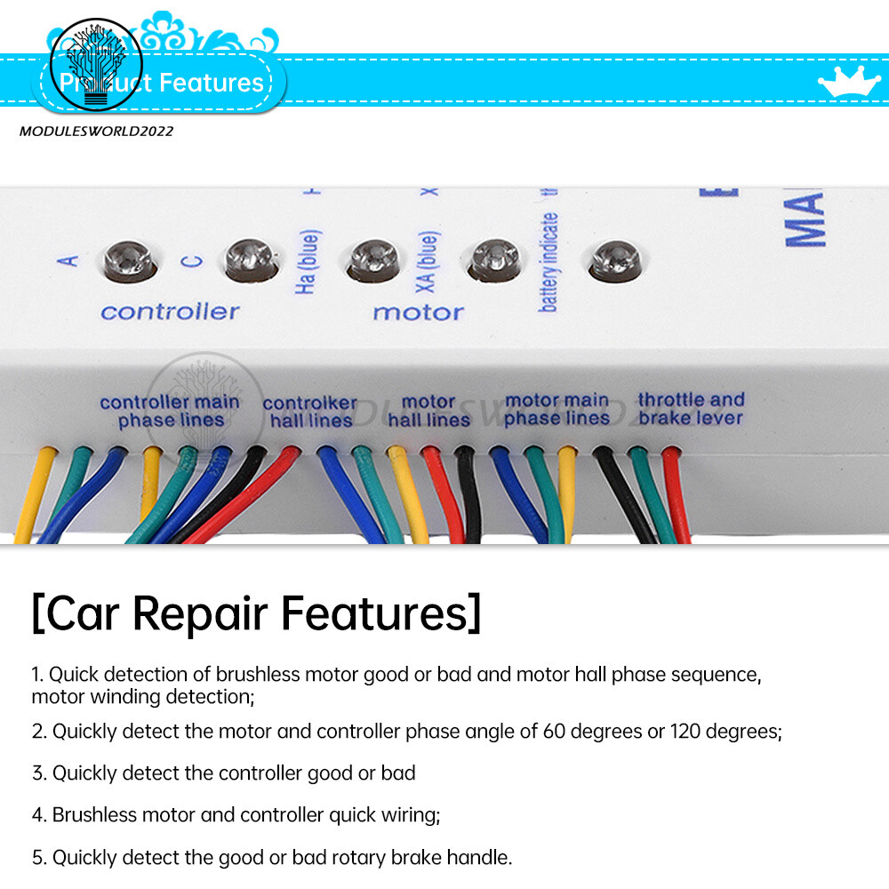 24-72V Brushless Motor Tester Ebike Testing Device Electric Hall Tester Detector
