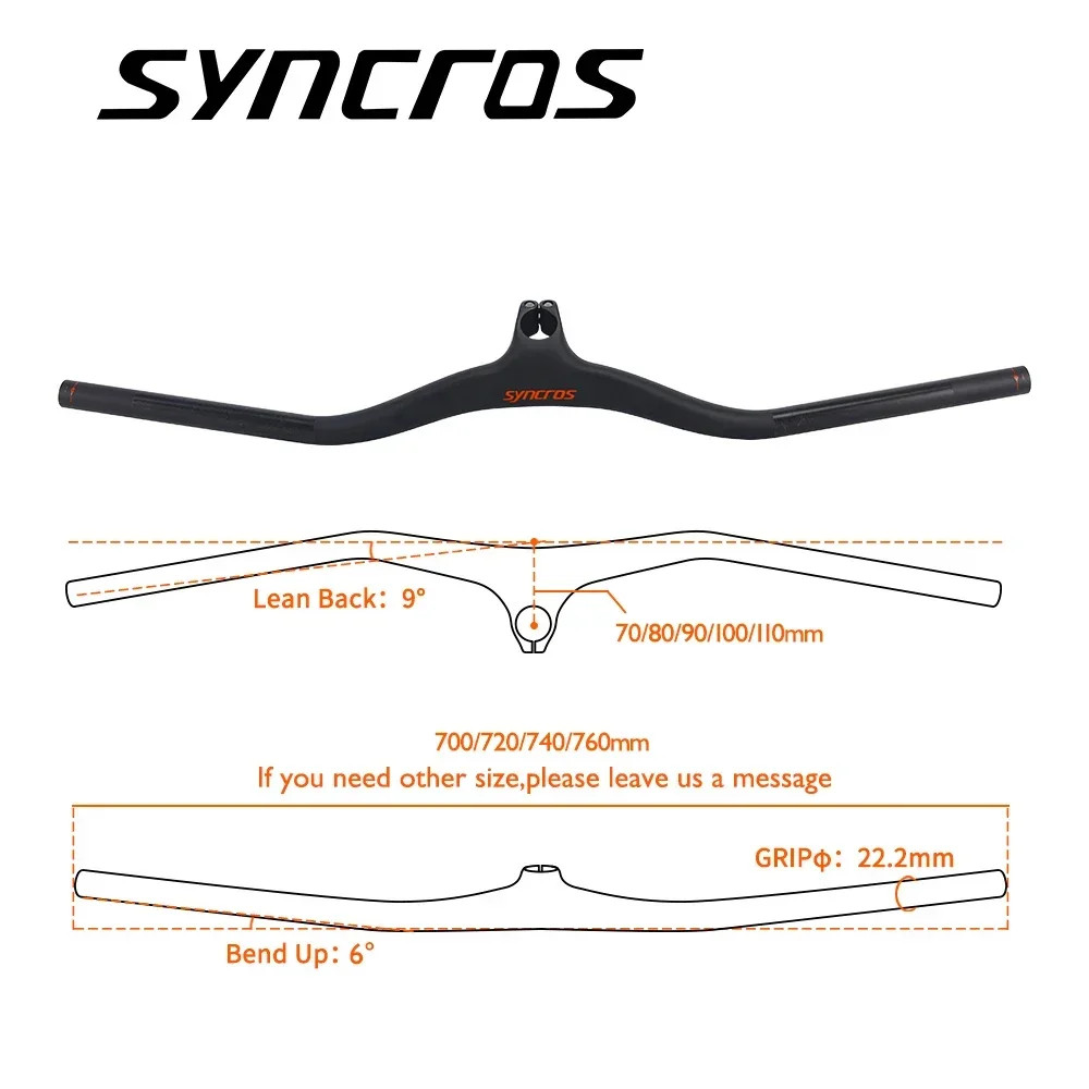 MTB Bicycle Integrated Carbon Fiber Handlebar with Stem -8/-17/-25 Degree 740mm