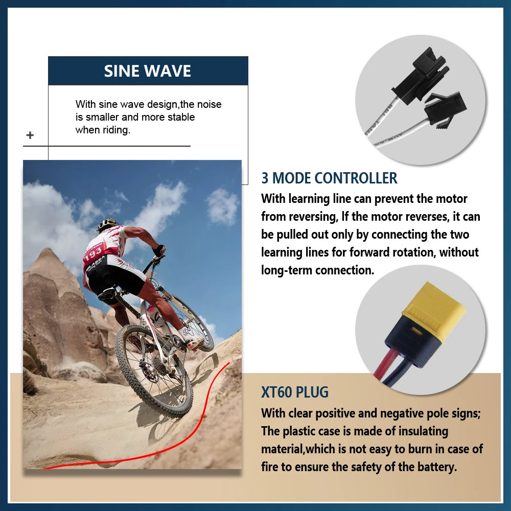 22A E-Bike 3 Mode Sinewaves Controller Brushless with Display 36V/48V/52V/60V