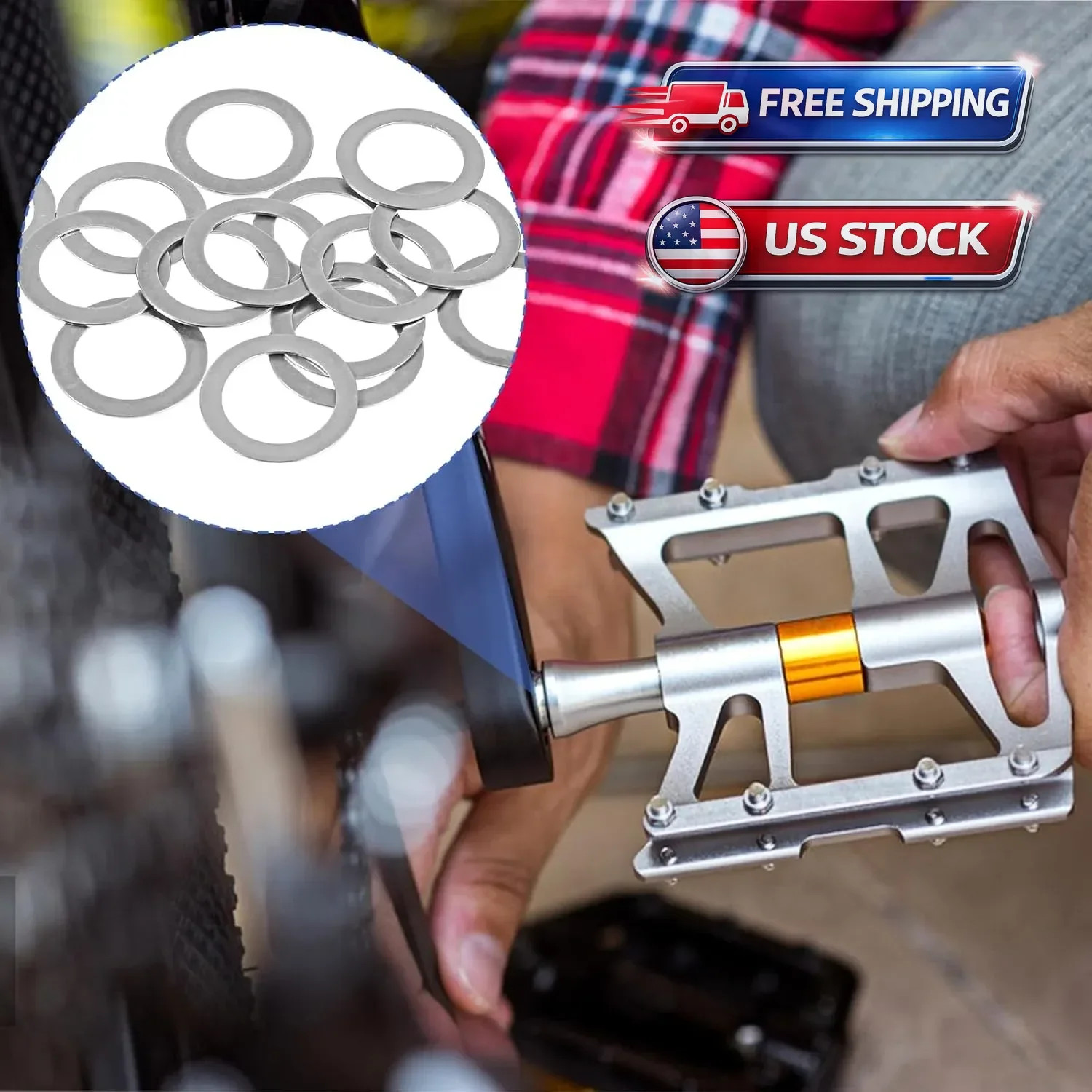 15PCS Pedal Washers Spacers, 9/16” Road Bike Pedal Extenders Bicycle Stainles…