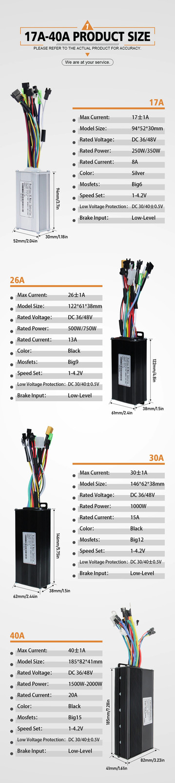 Three-Mode Sine Wave Controller 36V 48V 17A-40A with Learn Function LCD Display