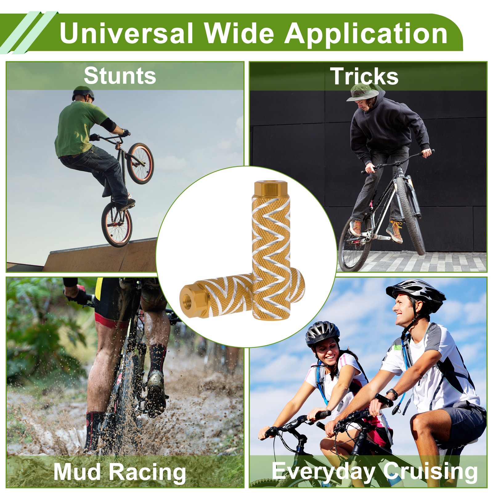 4 Pcs Bike Pegs 100mm Wave Texture Cycling Foot Pegs Gold Tone