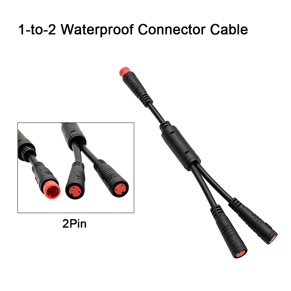 Ebike 1T2 Y-Splitter Extension Cable Male to Female M8 2pin Waterproof Connector