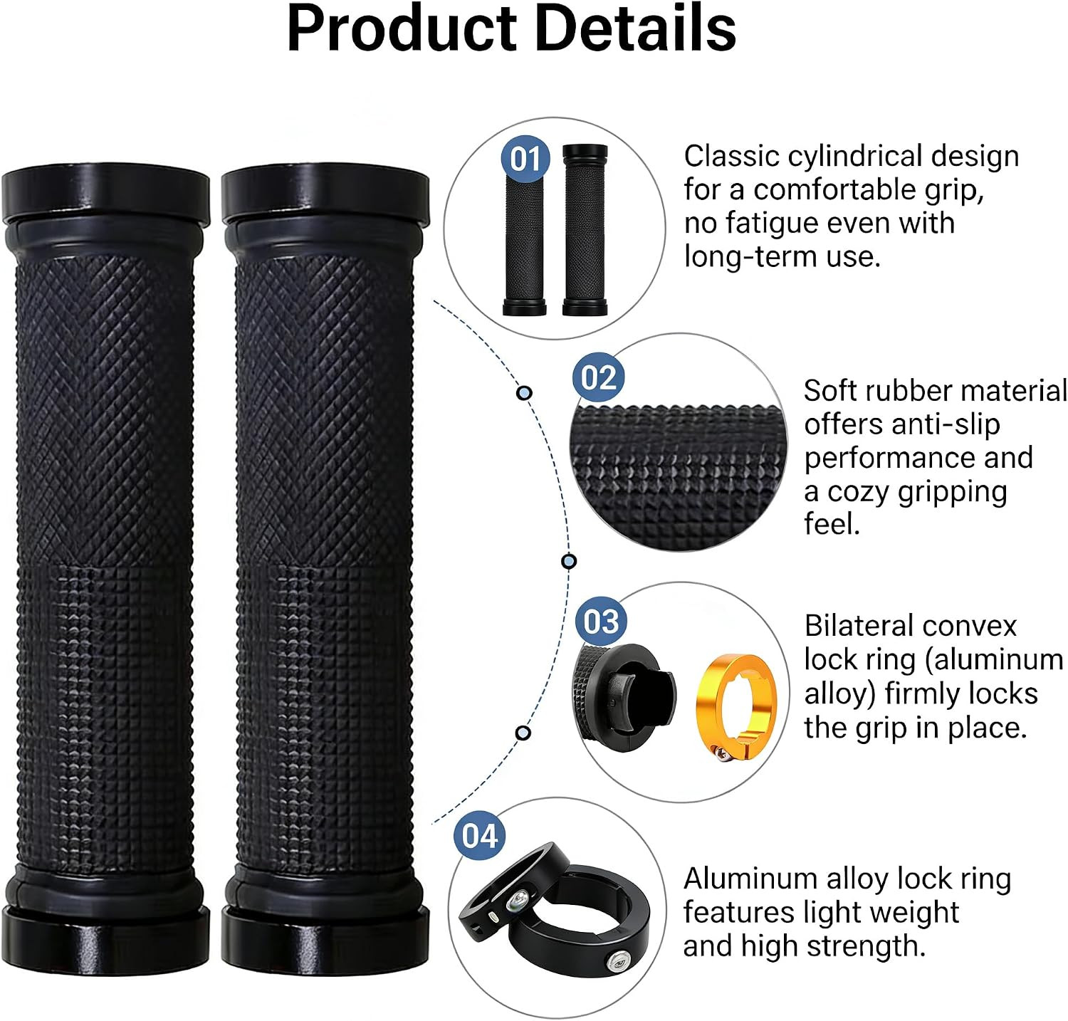Non-Slip Bicycle Handlebar Grips, Rubber Bike Grips for Mountain Bike Electric S