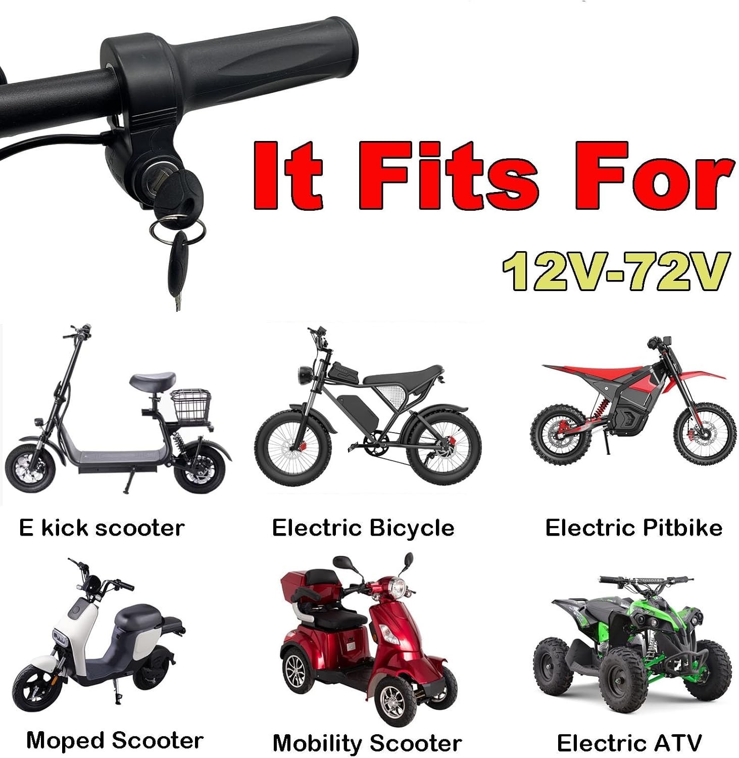 Ebike Full Twist Throttle with Key Ignition 5 pin, 12v-72v Universal Voltage,…