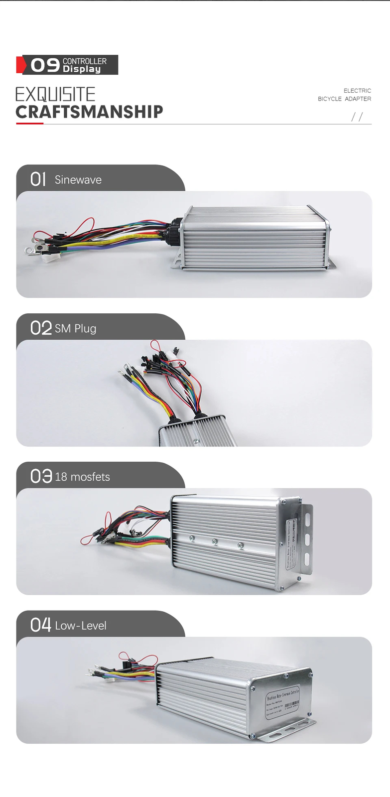 48V 52V 60V 72V 60A Electric Bike Sine Wave Controller for 1000-3000W Motor