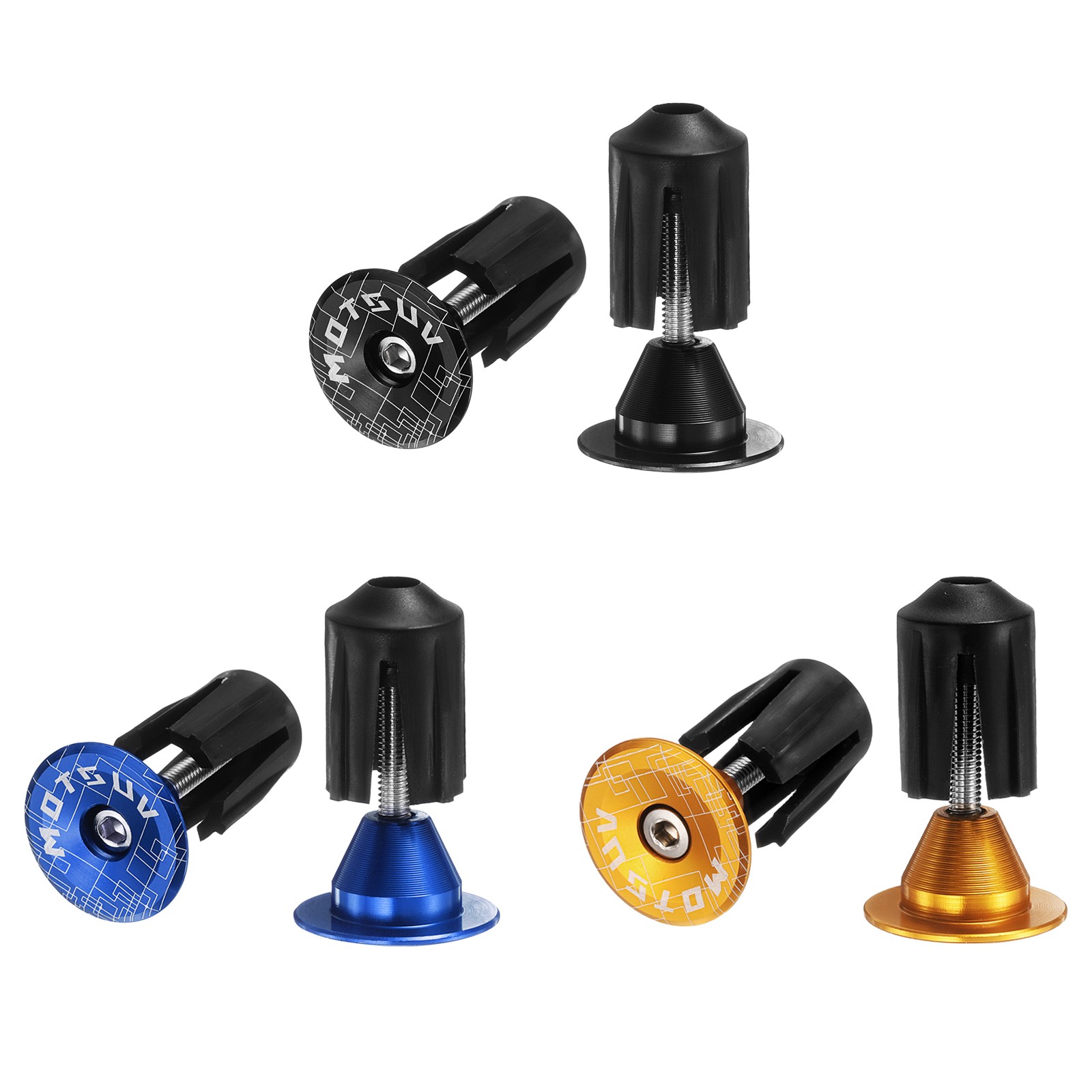 3Pair Yellow Blue Black Bar End Plug Aluminum 0.7oz Bike Handlebar Plug for Bike