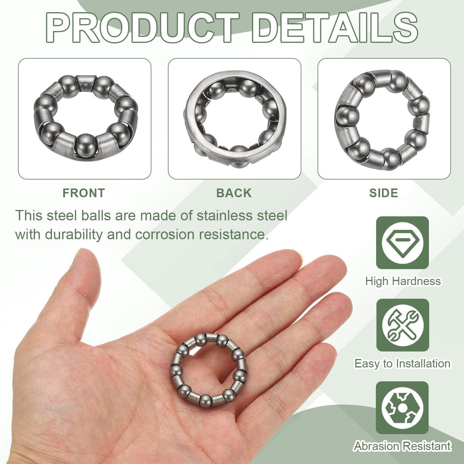 Bike Ball Bearings, Bicycle Crank Bearing #5, 3/16″ x 20 Balls 8 Pack Silver