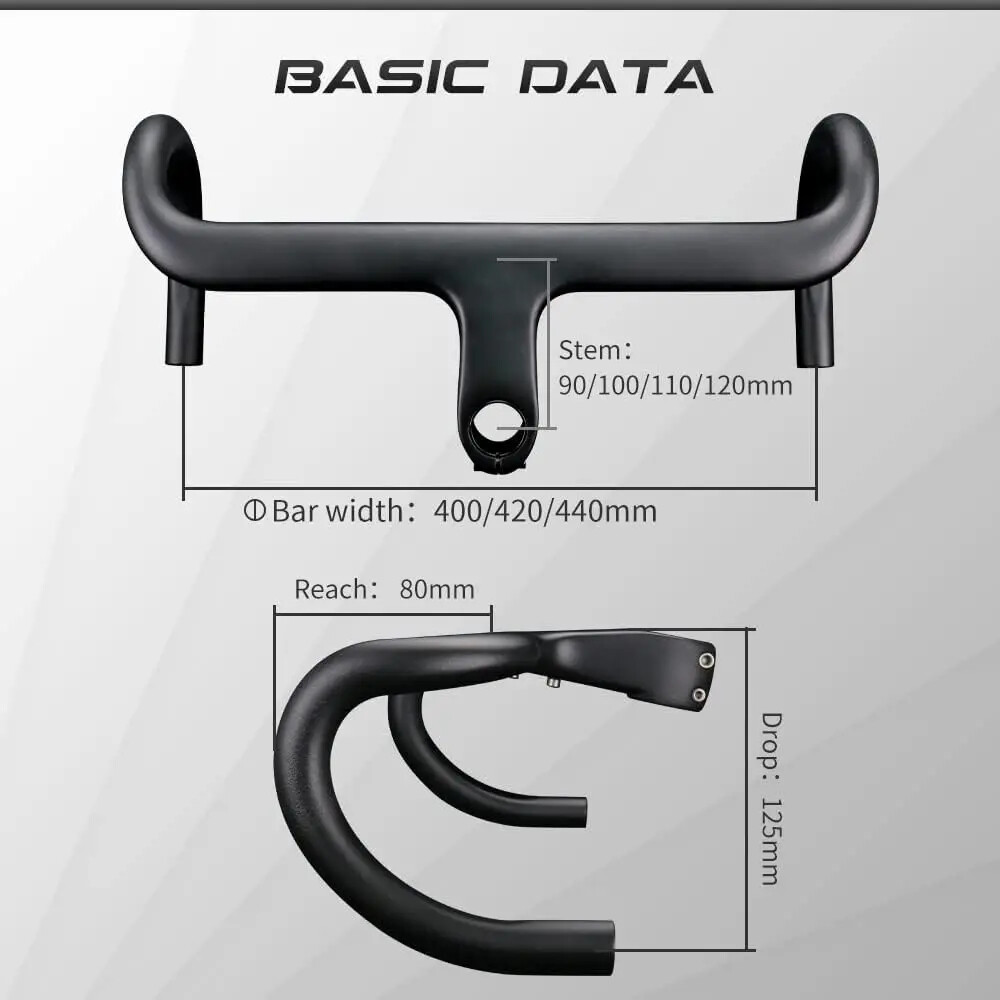 Carbon Road Bike Integrated Handlebar 400mm 420mm 440mm UD Glossy / Matte