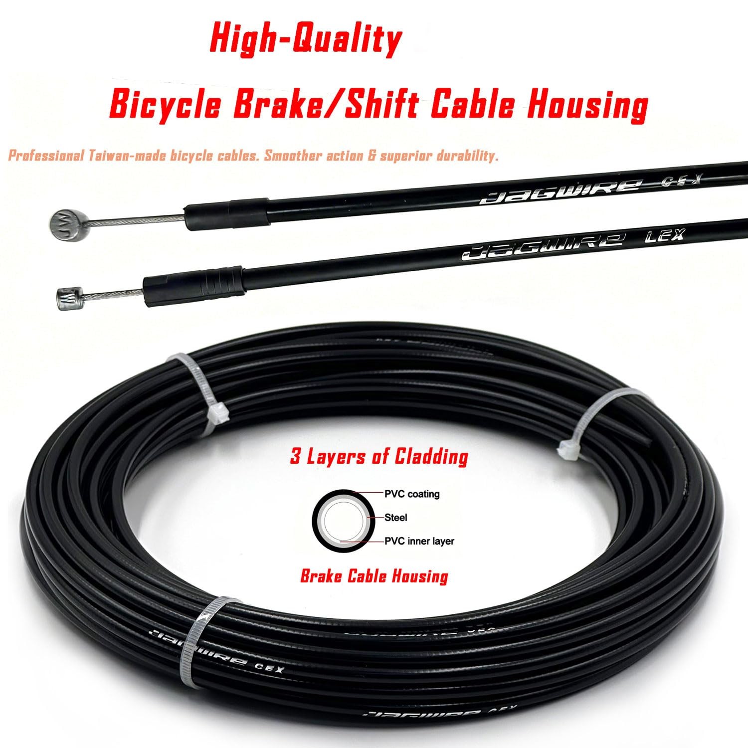 Jagwire Lined Bicycle Brake Cable Housing, 5mm x 50ft, Including 30 PCS Cable…