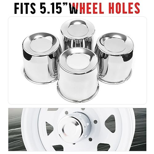 5.15in Trailer Wheel Center Caps Push 5.15″ Center Hole, 5″ Height Chrome