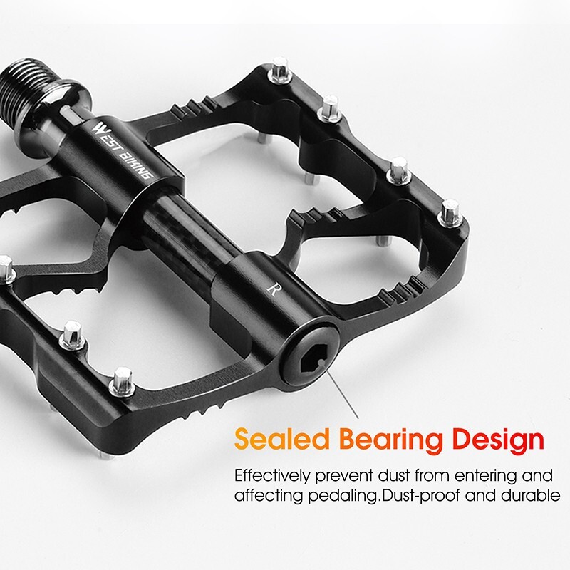 WEST BIKING 3 Sealed Bearings Carbon Fiber Axle Sleeve Bike Bicycle Pedals 9/16″