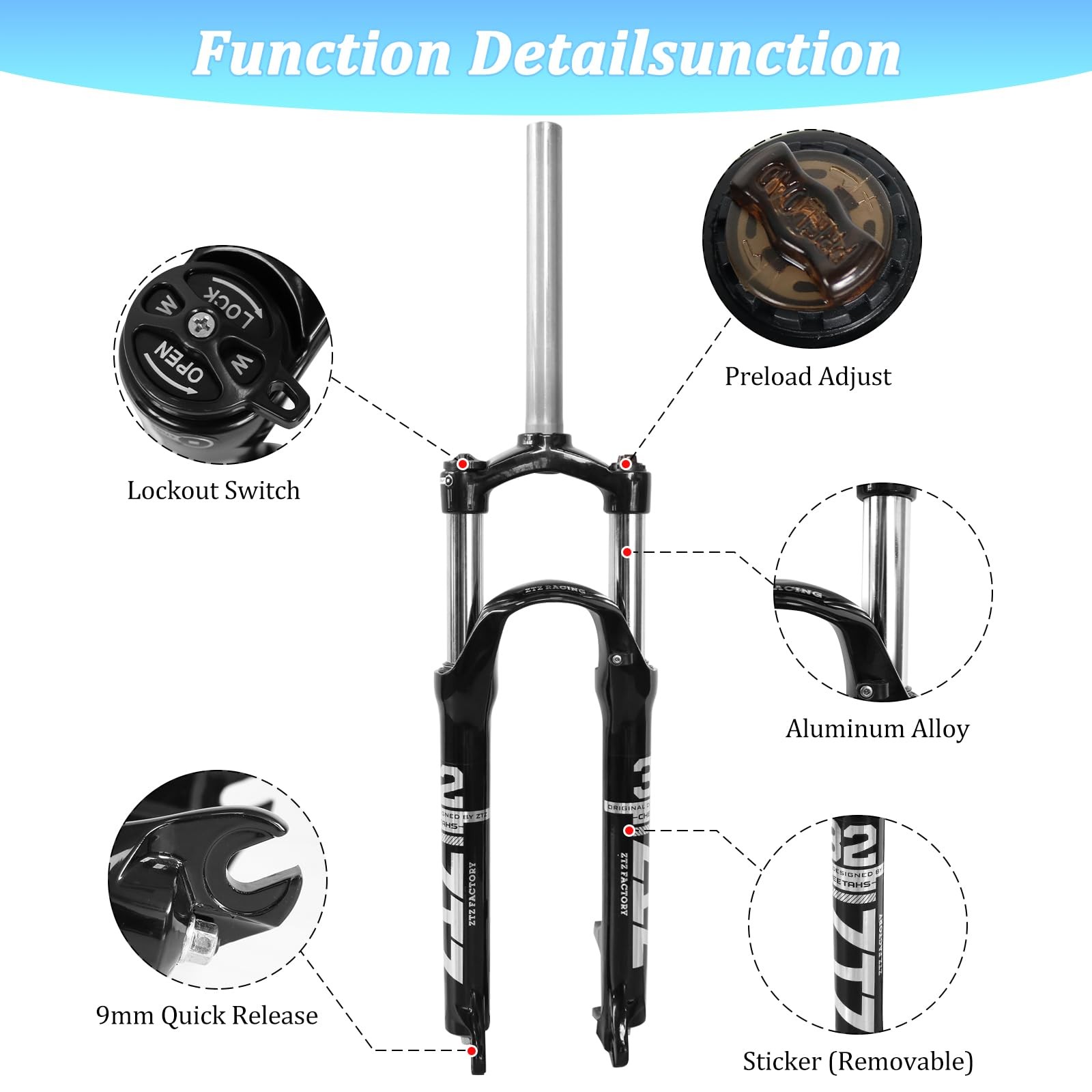 26″/27.5″/29″ MTB Suspension Fork,100mm Travel, 9mm QR,100mm Spacing Hub,28.6…