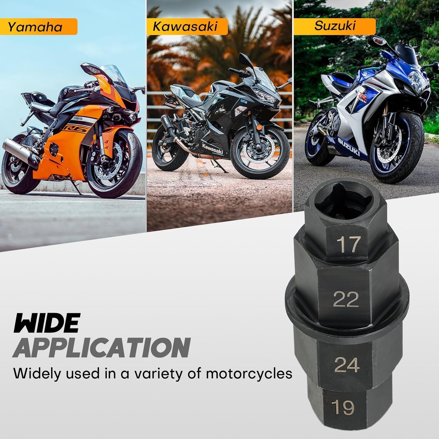 weyleity Hex Axle Motorcycle Tool 4 in 1 Socket 17 19 22 24mm for Front Wheel