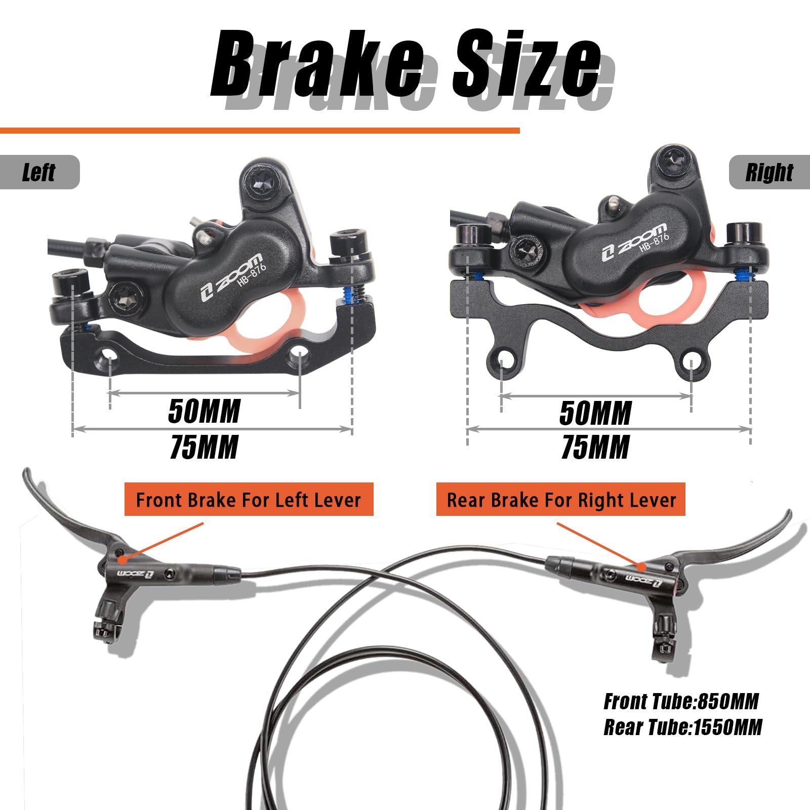 Zoom Mountain Bike MTB 4 Piston Hydraulic Disc Brakes Set – Left Front 850mm …
