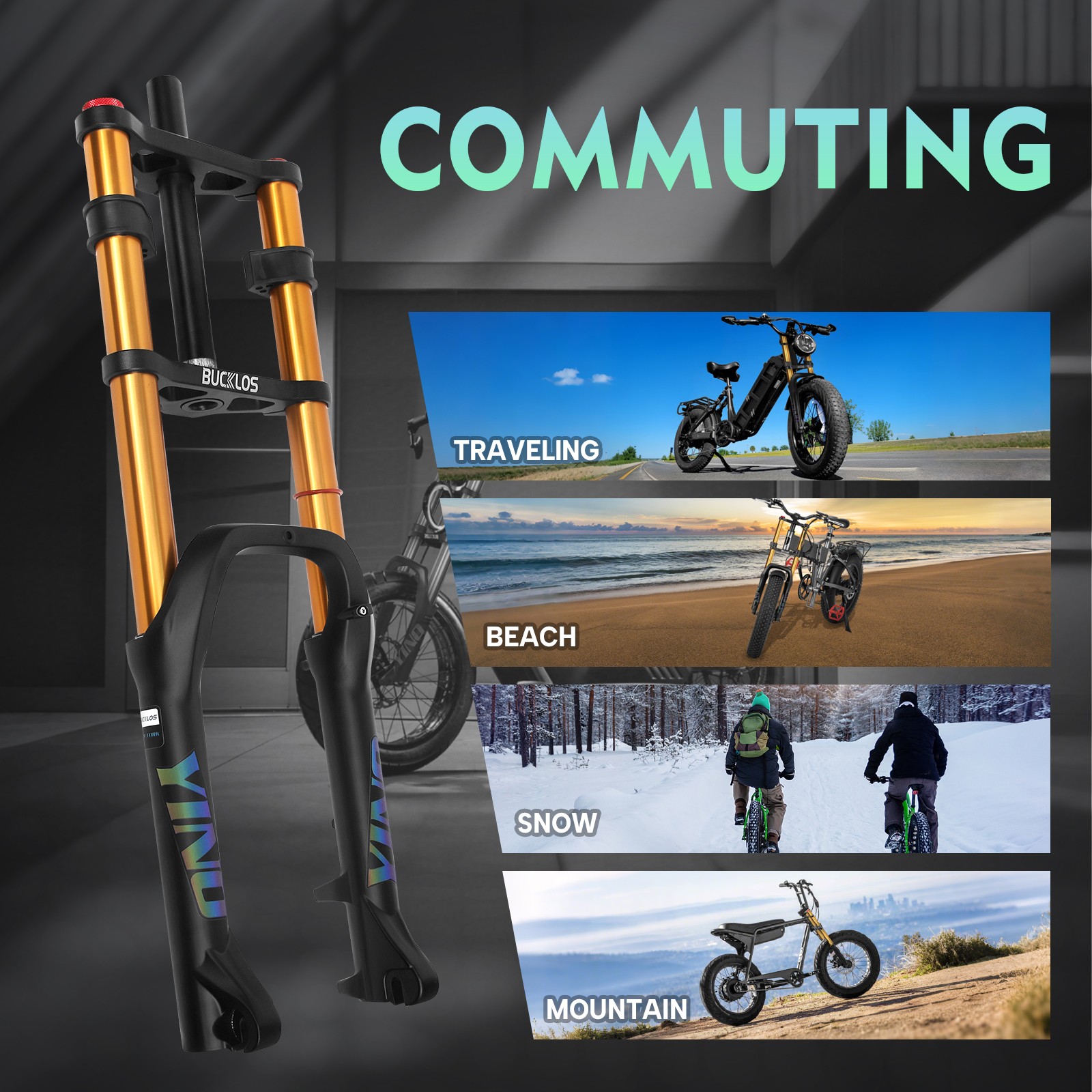 BUCKLOS 20 inch 4.0 Fat Tire E-Bike Air Suspension Fork 180mm Travel Front Forks
