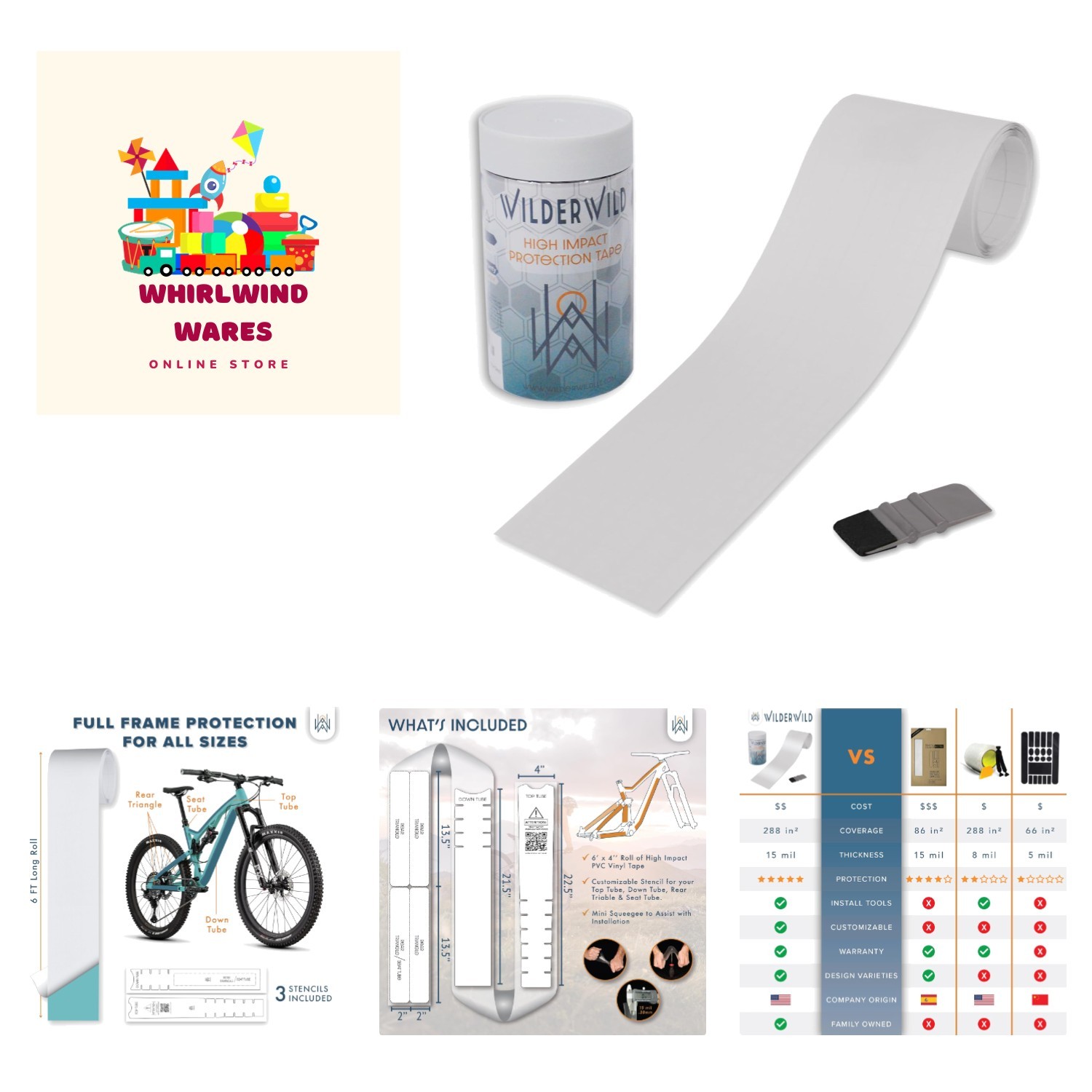 Bike Frame Protection Tape- High Impact Clear Vinyl Wrap Includes Tool 4”x72 …