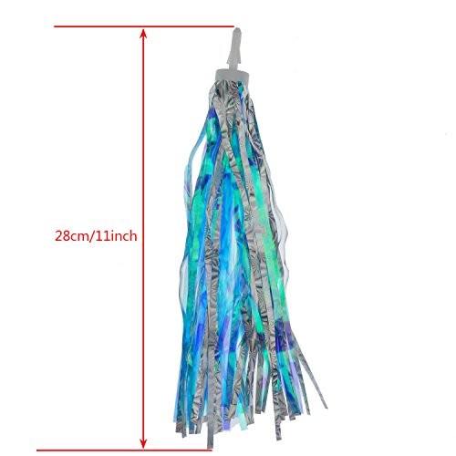 2 Pairs Bicycle Tassel Ribbon Bike Handlebar Blue silver and Hot pink silver