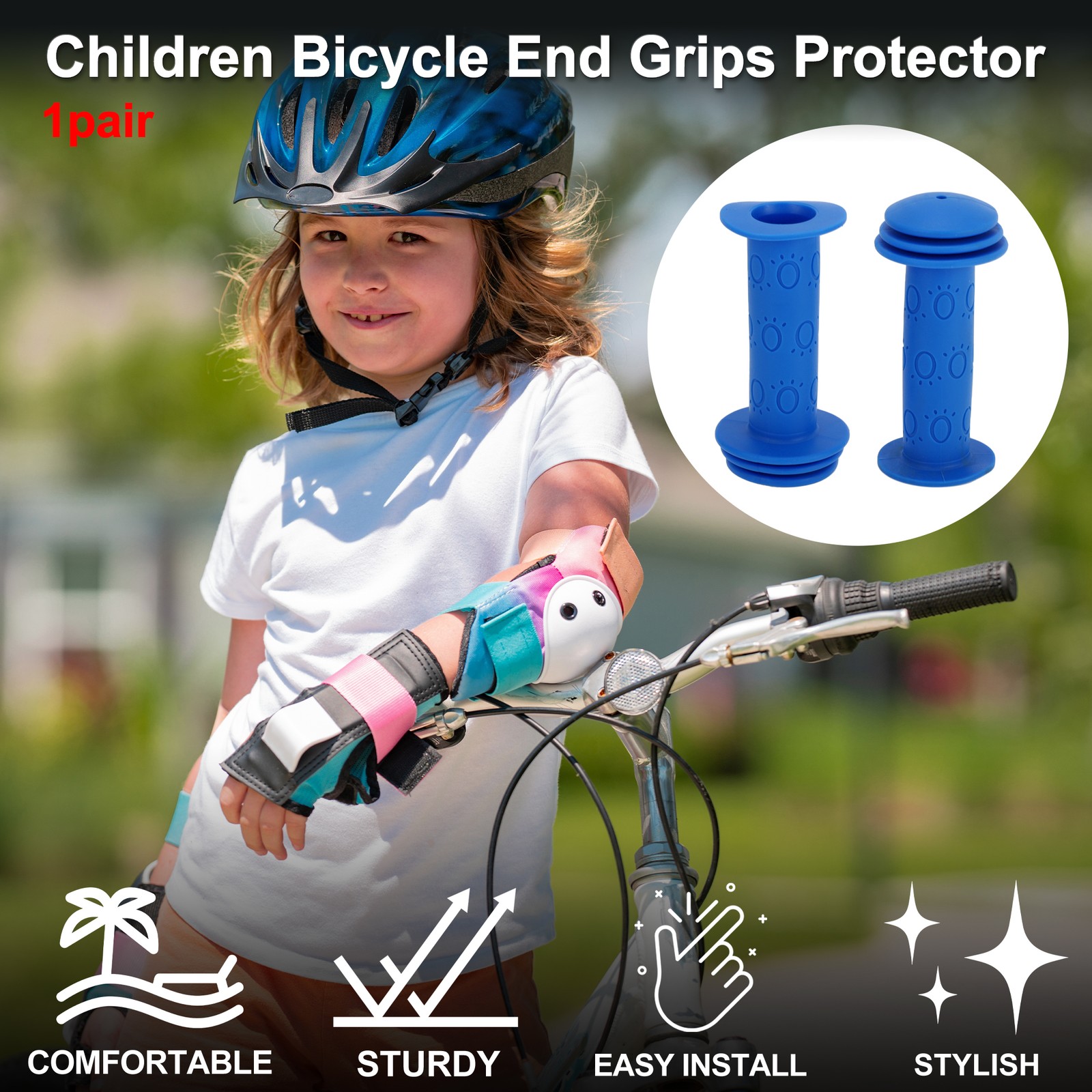 Child Bike Handlebar Grip Cover 105mm Soft MTB End Grip Protector Blue 1 Pair
