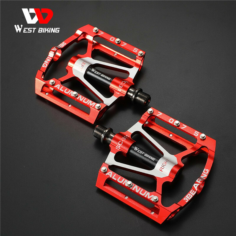 WEST BIKING Bicycle Pedals Aluminum 3 Sealed Bearing Cycling Bike Pedals Red