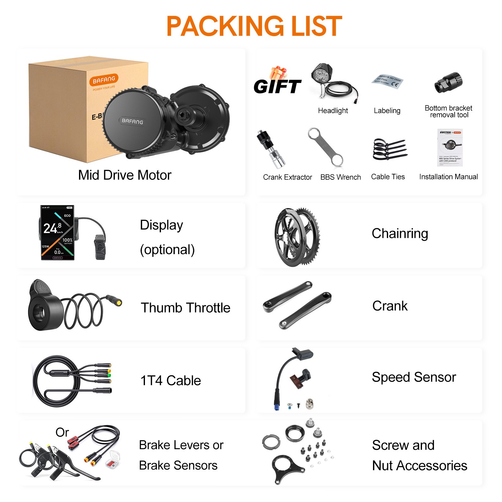 48V750W68MM BAFANG Mid Drive Motor BBS02B Ebike Electric Bicycle Conversion kit