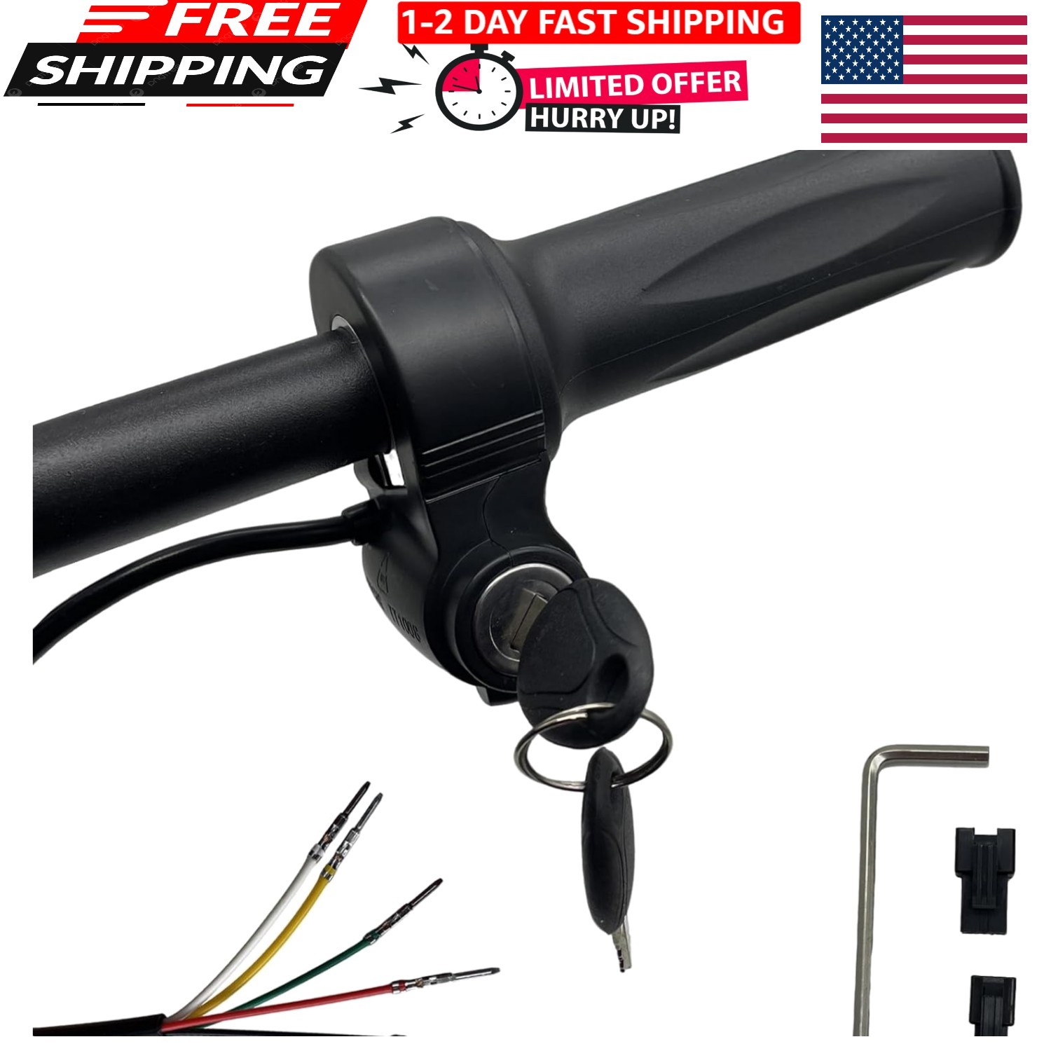 Ebike Full Twist Throttle with Key Ignition 5 pin, 12v-72v Universal Voltage,…