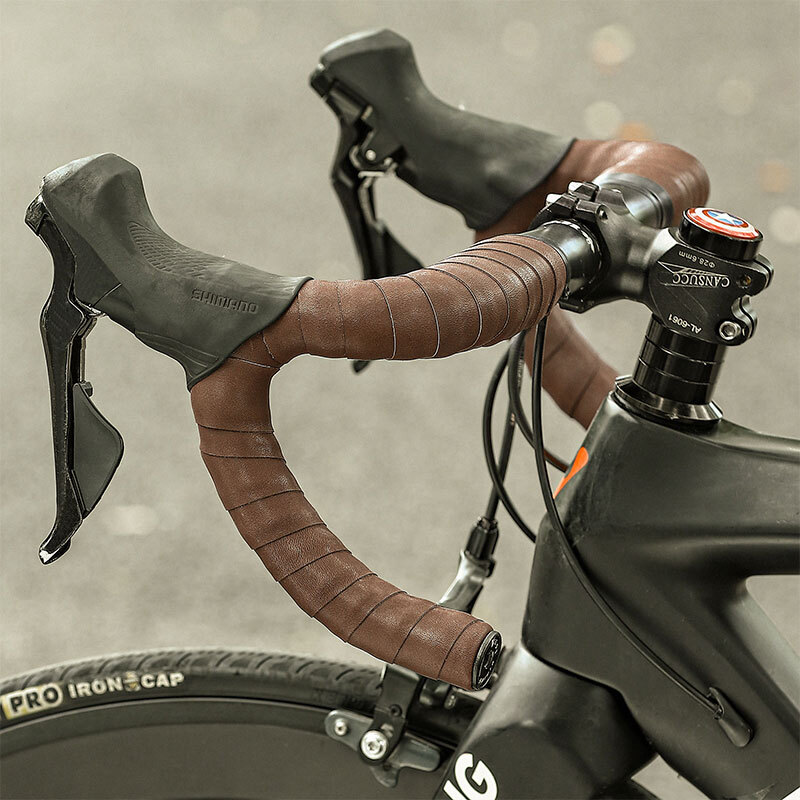 West Biking Road Bike Bicycle Handlebar Tapes Cowhide Leather Handlebar Tape Brown One Pair