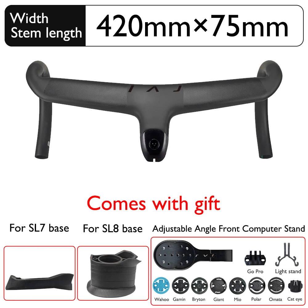 Road Bike Carbon Fiber Integrated Handlebars Internal Wiring 28.6mm 380-440mm