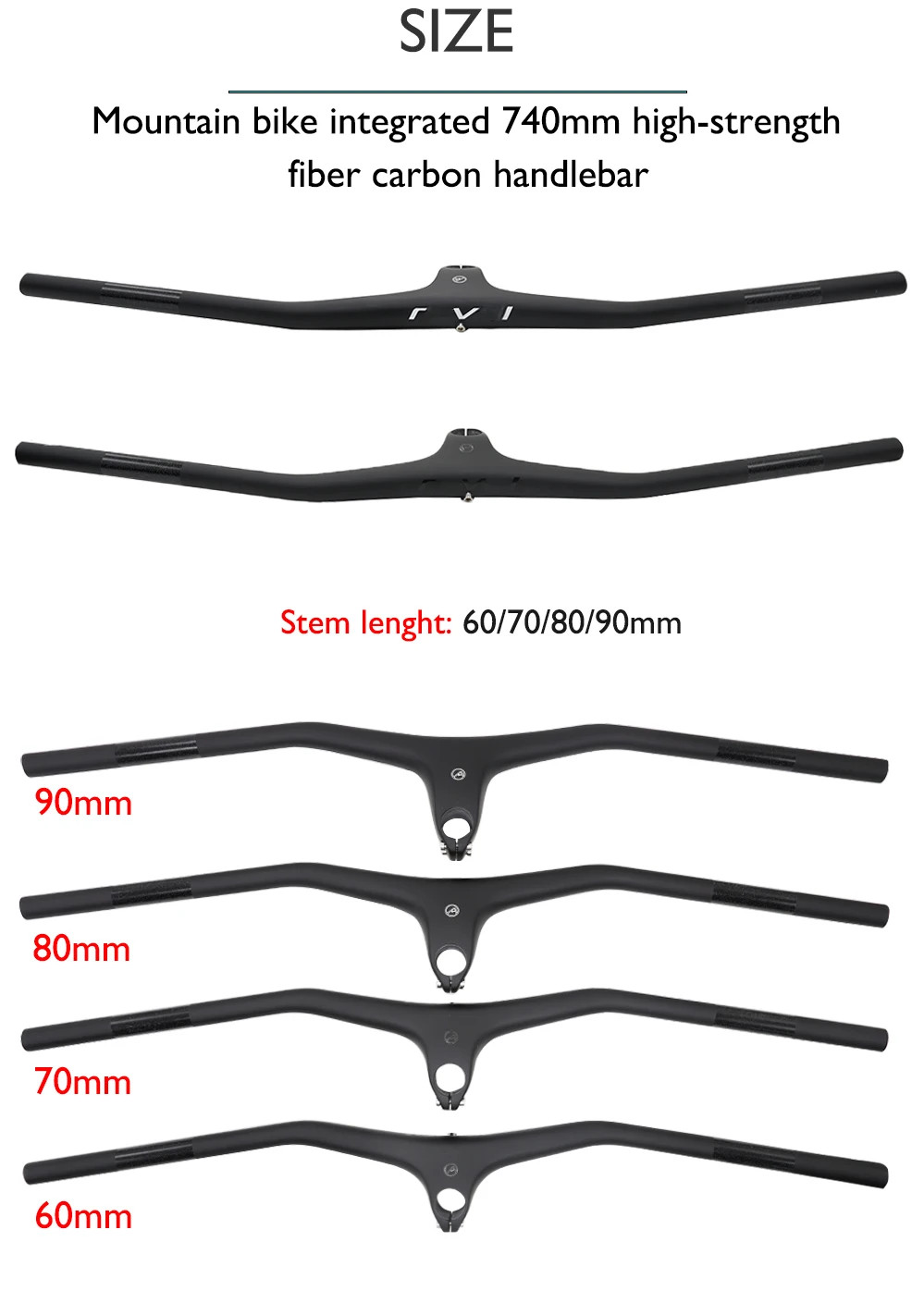 Light Weight Carbon Fiber Integrated MTB Bicycle Handlebar 28.6mm 740mm